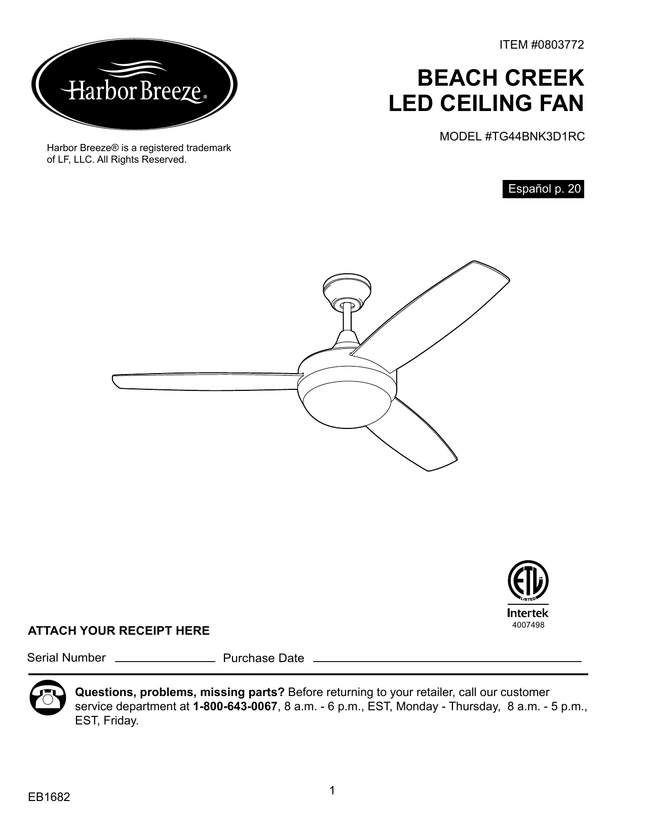 Beach Creek Led Ceiling Fan Manualzz Com