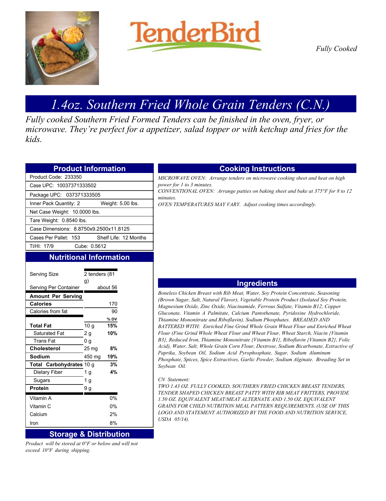 1 4oz Southern Fried Whole Grain Tenders Cn Manualzz