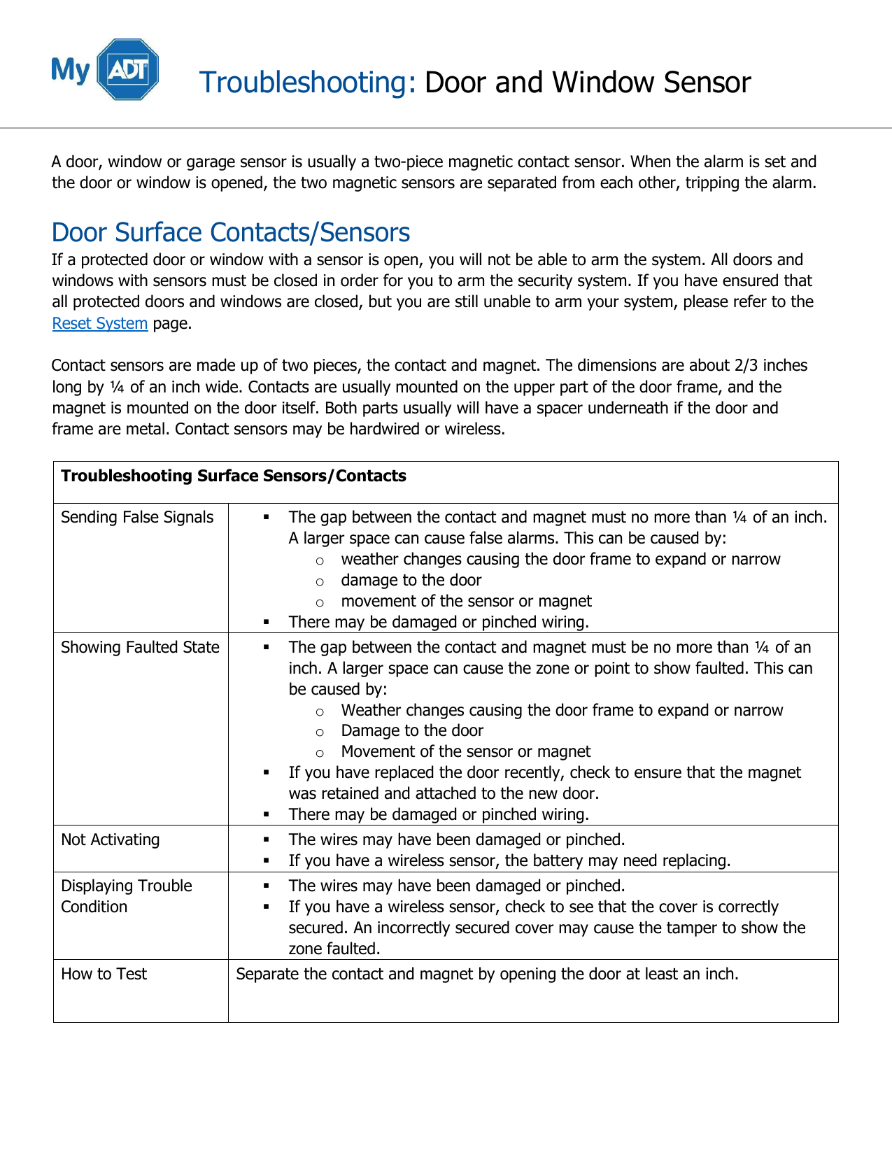 Troubleshooting Door And Window Sensor Manualzz Com