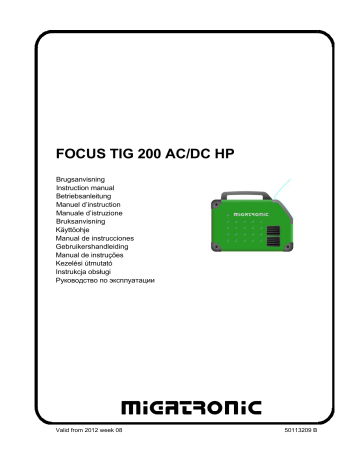 Migatronic FOCUSTIG 200 AC/DC HP, Focus TIG 200 AC/DC PFC Bedienungsanleitung | Manualzz