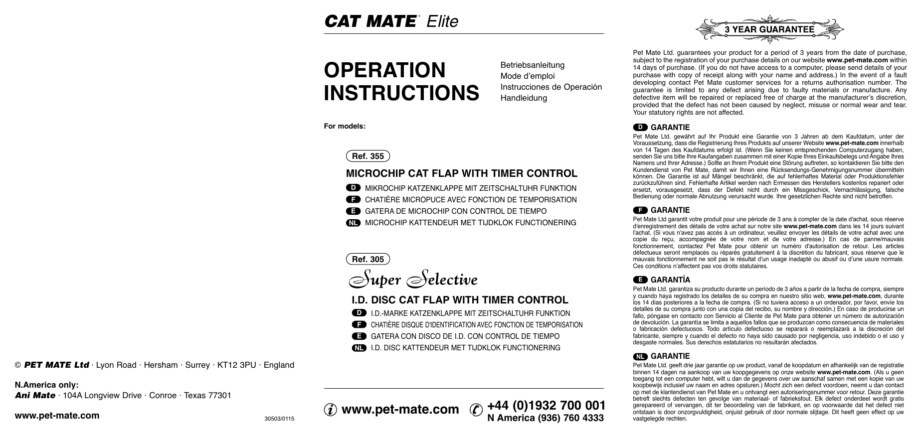 OPERATION INSTRUCTIONS CAT MATE Elite Manualzz