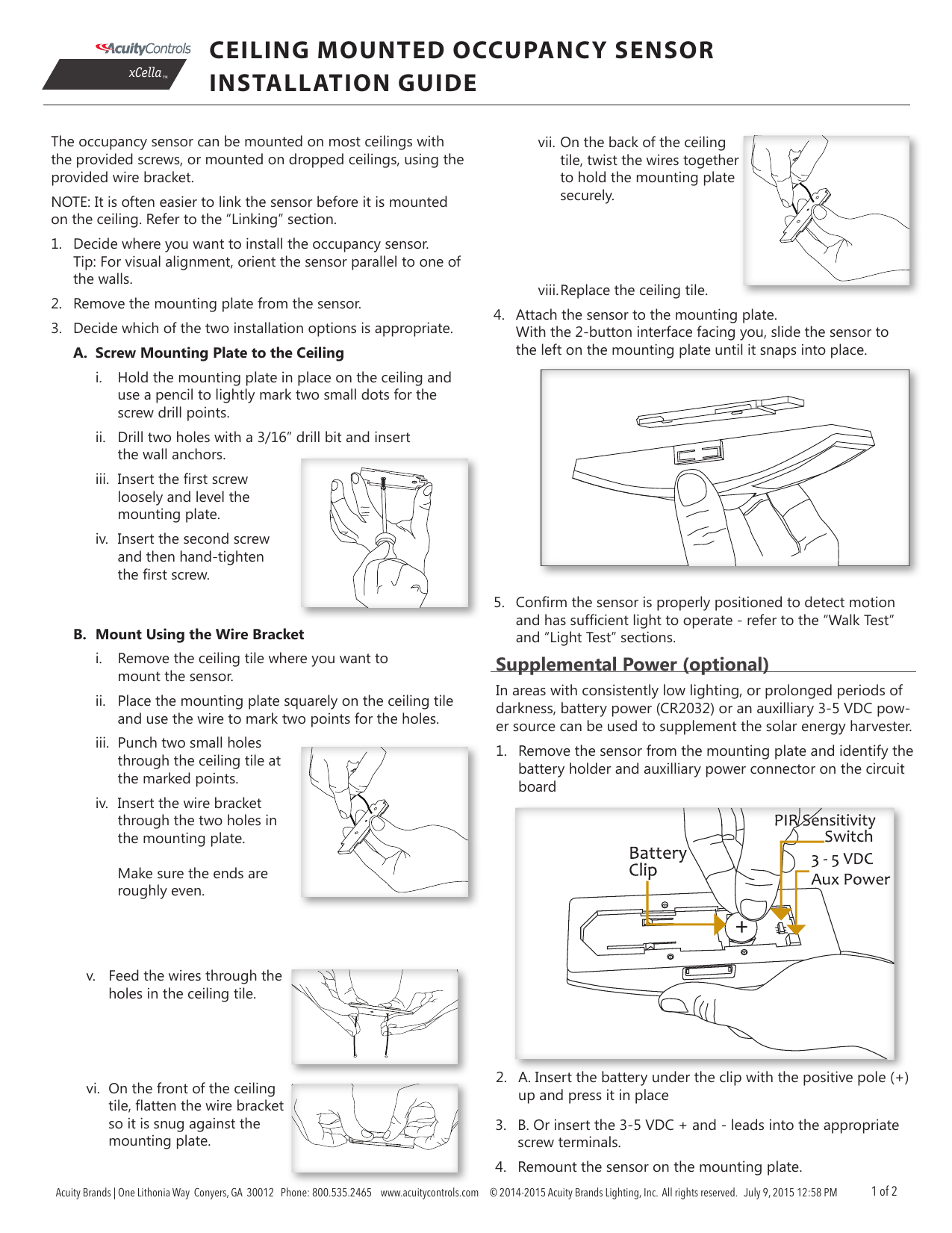 Ceiling Mounted Occupancy Sensor Installation Guide