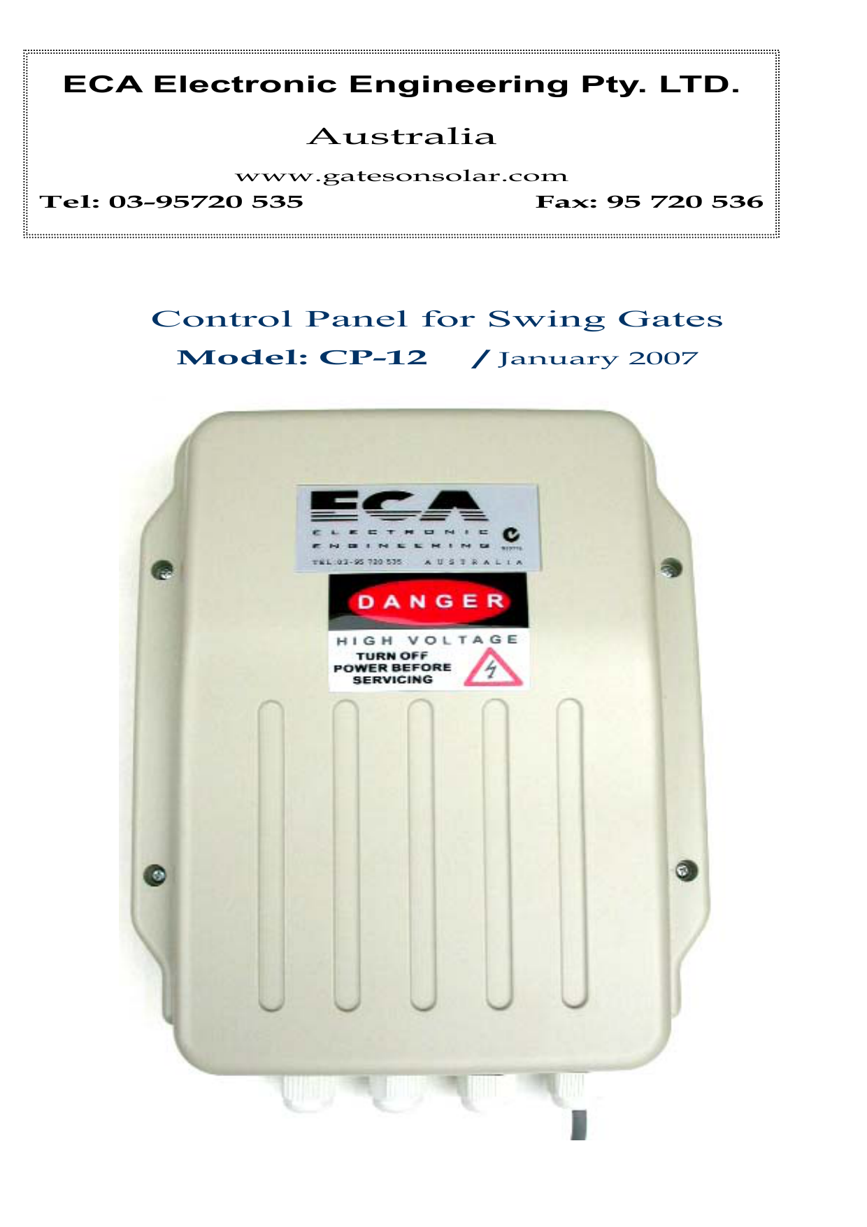 Eca Electronic Engineering Pty Ltd Australia Control Panel For Manualzz