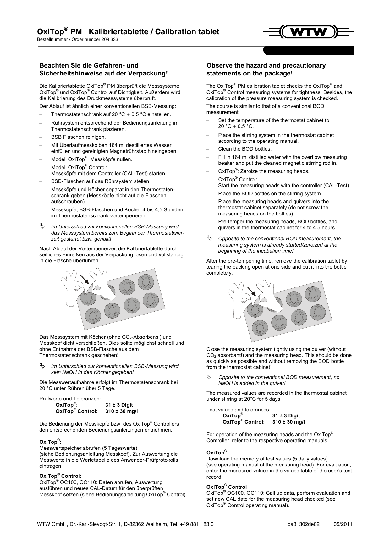OxiTop PM Kalibriertablette / Calibration tablet Manualzz