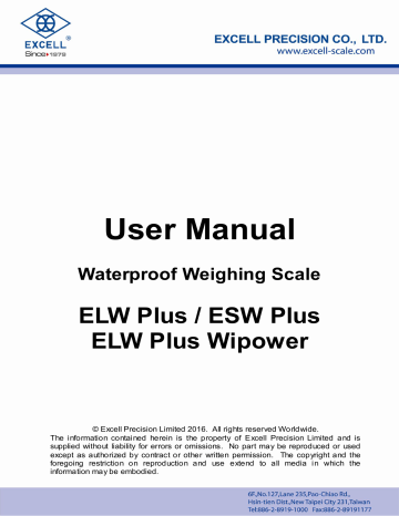 Excell ESW-E Plus IP68 Waterproof Weighing Scale User manual | Manualzz
