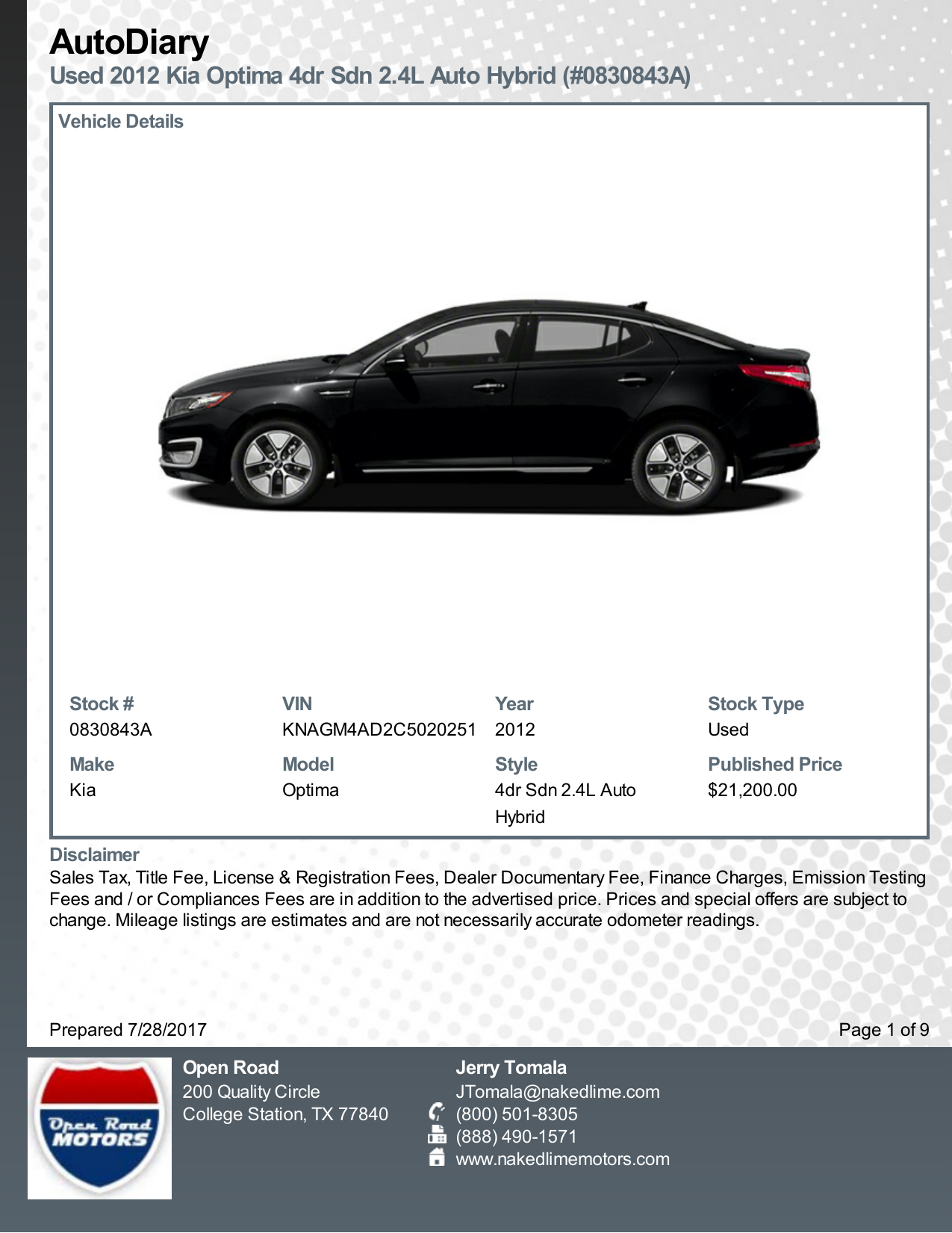 College Station Car Dealerships >> Autodiary Used 2012 Kia Optima 4dr Sdn 2 4l Auto Hybrid College Station Car Dealerships >> Autodiary Used 2012 Kia Optima 4dr Sdn 2 4l Auto Hybrid