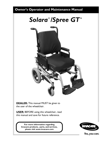 Invacare Spree GT Owner's Operator And Maintenance Manual | Manualzz