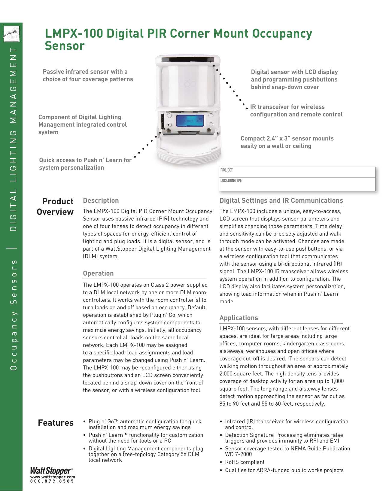 Lmpx 100 Digital Pir Corner Mount Occupancy Sensor Manualzz