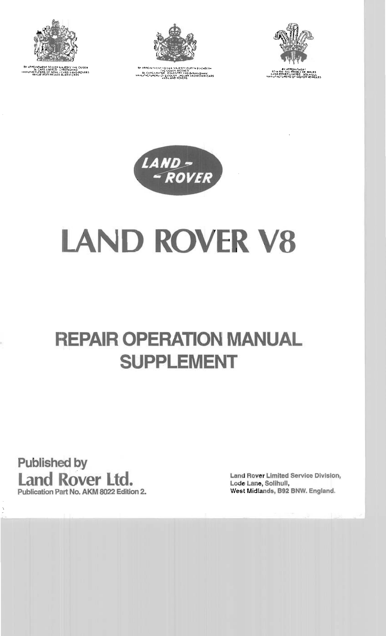 Page 1 Land Rover V8 Repair Operation Manual Manualzz