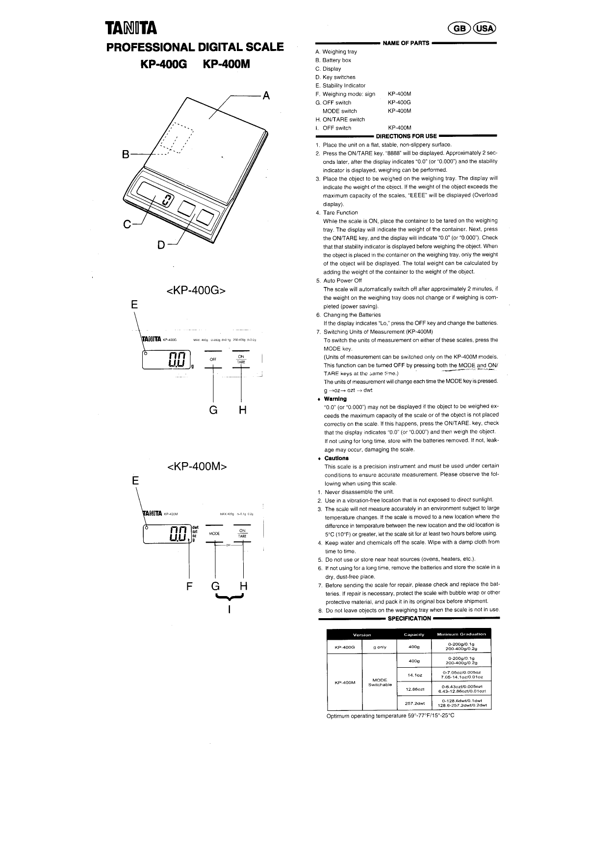 Tanita KP-400M Professional High Capacity Scale