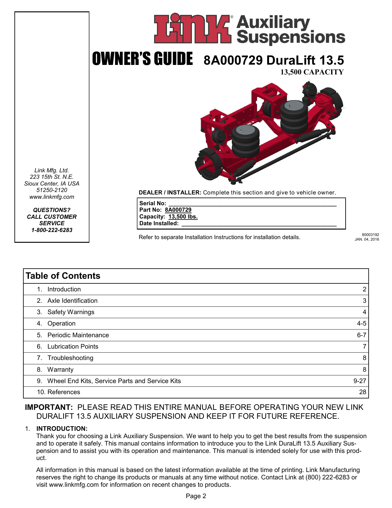 LINK Manufacturing LTD 8,000 Lb Steerable Lift Axle Air Control Kit Truck Mount Hub Pilot LINK Manufacturing LTD 8,000 Lb Steerable Lift Axle Air Control Kit Truck Mount Hub Pilot