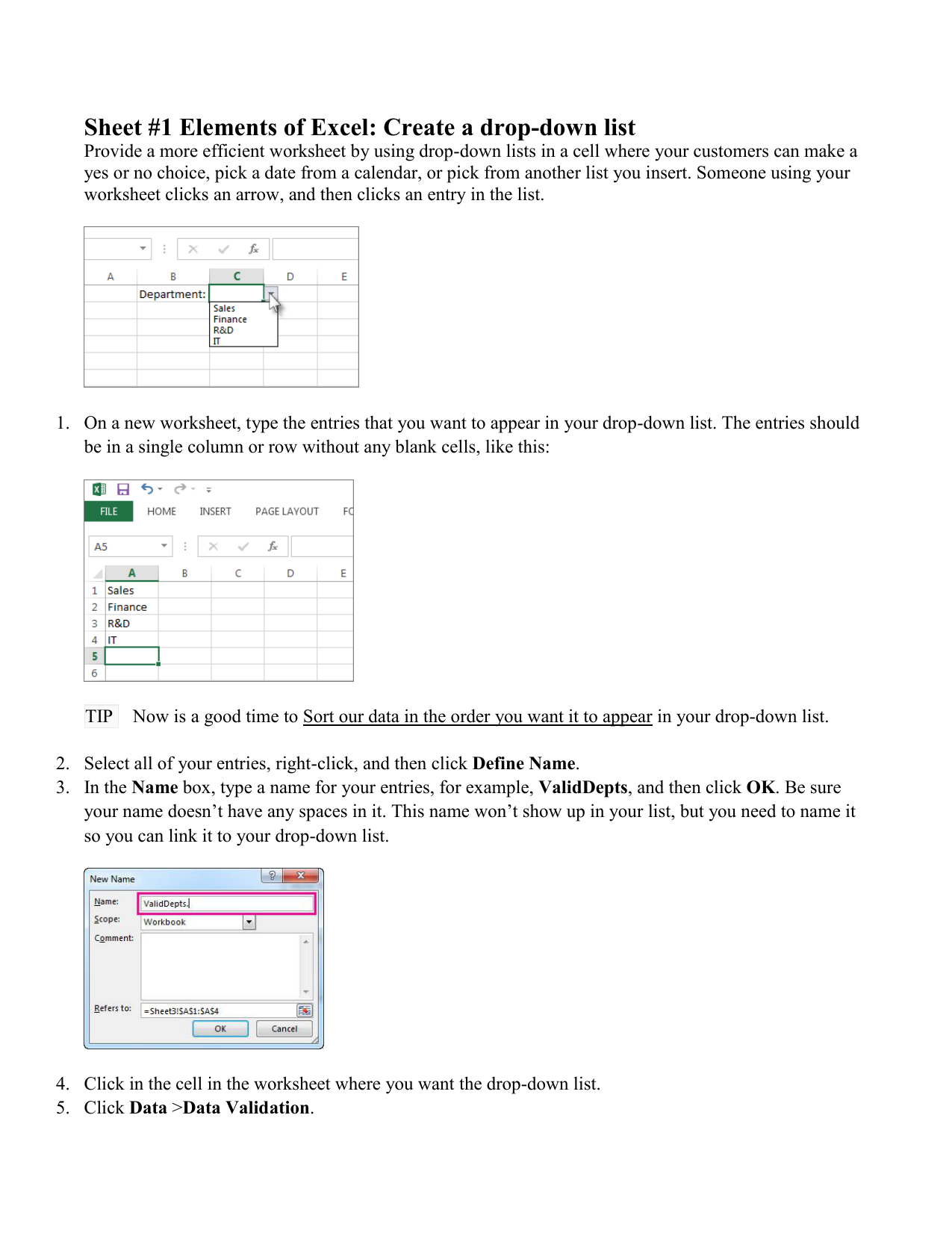 Sheet 1 Elements Of Excel Create A Drop Down List Manualzz