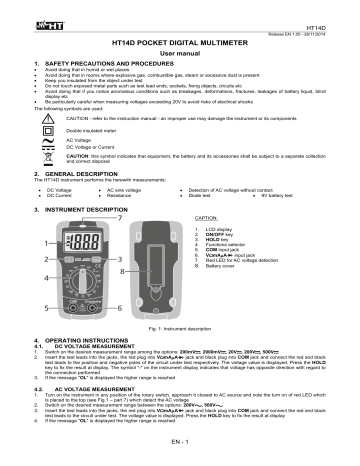 HT HT14D Pocket digital multimeter User Manual | Manualzz