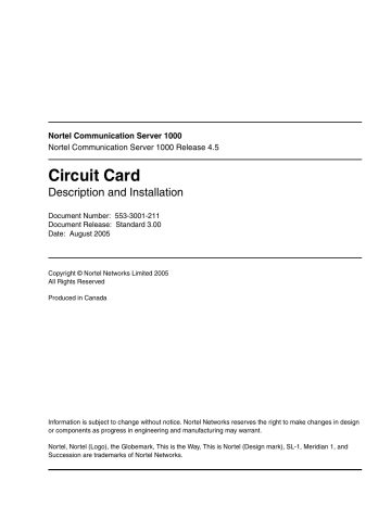 Nortel Networks | User manual | Circuit Card Description and Installation | Manualzz