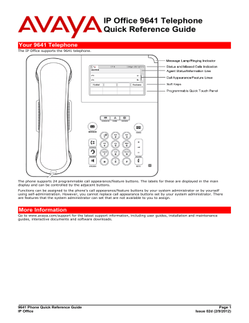 9641 Phone Quick Reference Guide | Manualzz