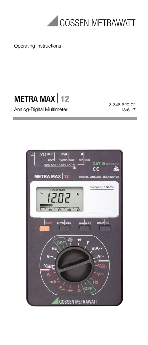 Gossen MetraWatt METRA MAX 12 Operating Instructions Manual | Manualzz