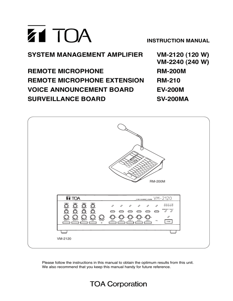 TOA VM-2240 UK, VM-2120 ER, VM-2240 H, VM-2120 L, VM-2240 L, VM-2240 ER