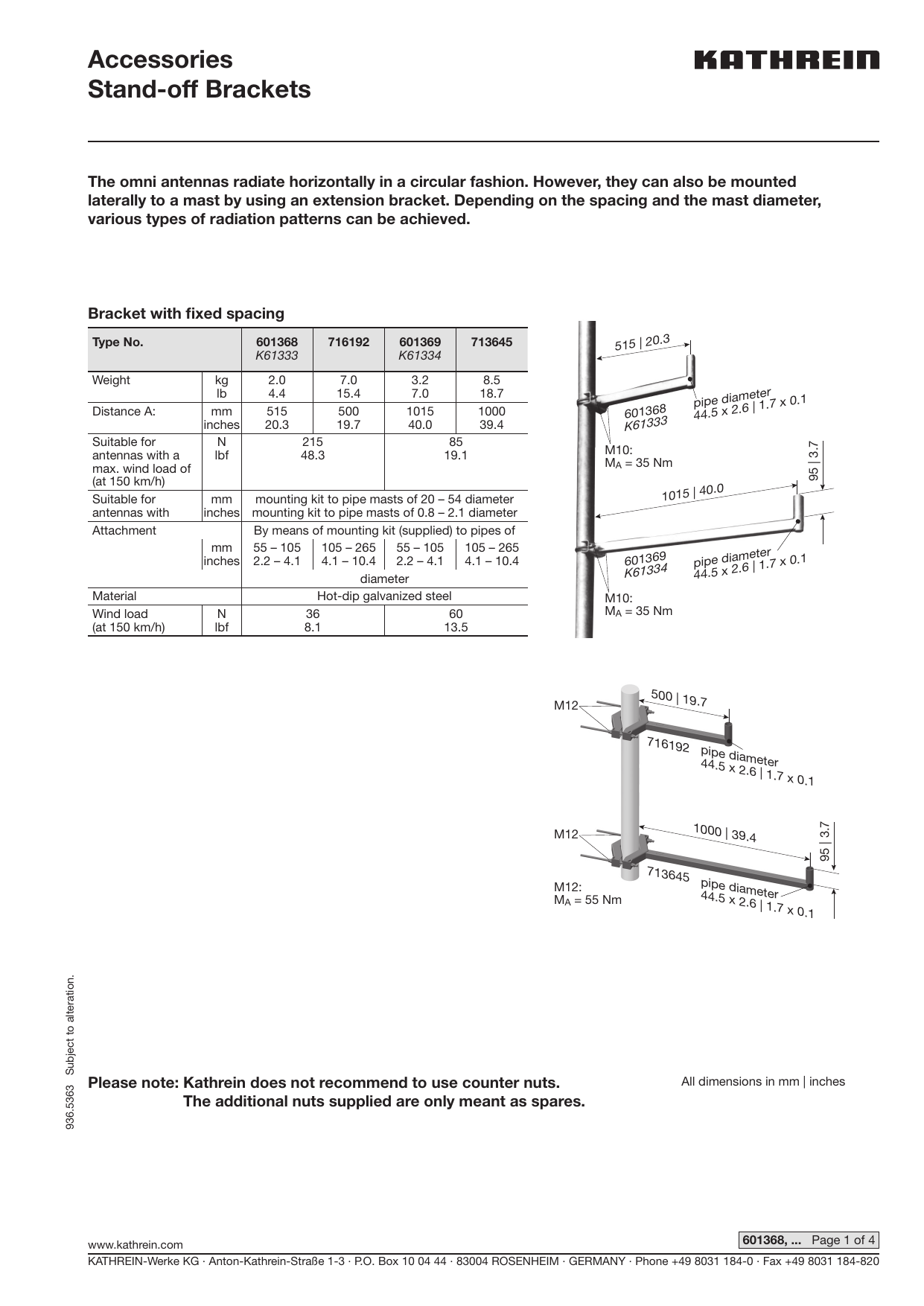 Data Sheet Stand Off Brackets For Omni Antennas Manualzz