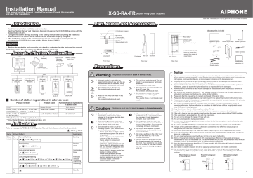 Aiphone IX-DF-2RA-FR(, IX-SS-2RA-FR Installation manual | Manualzz