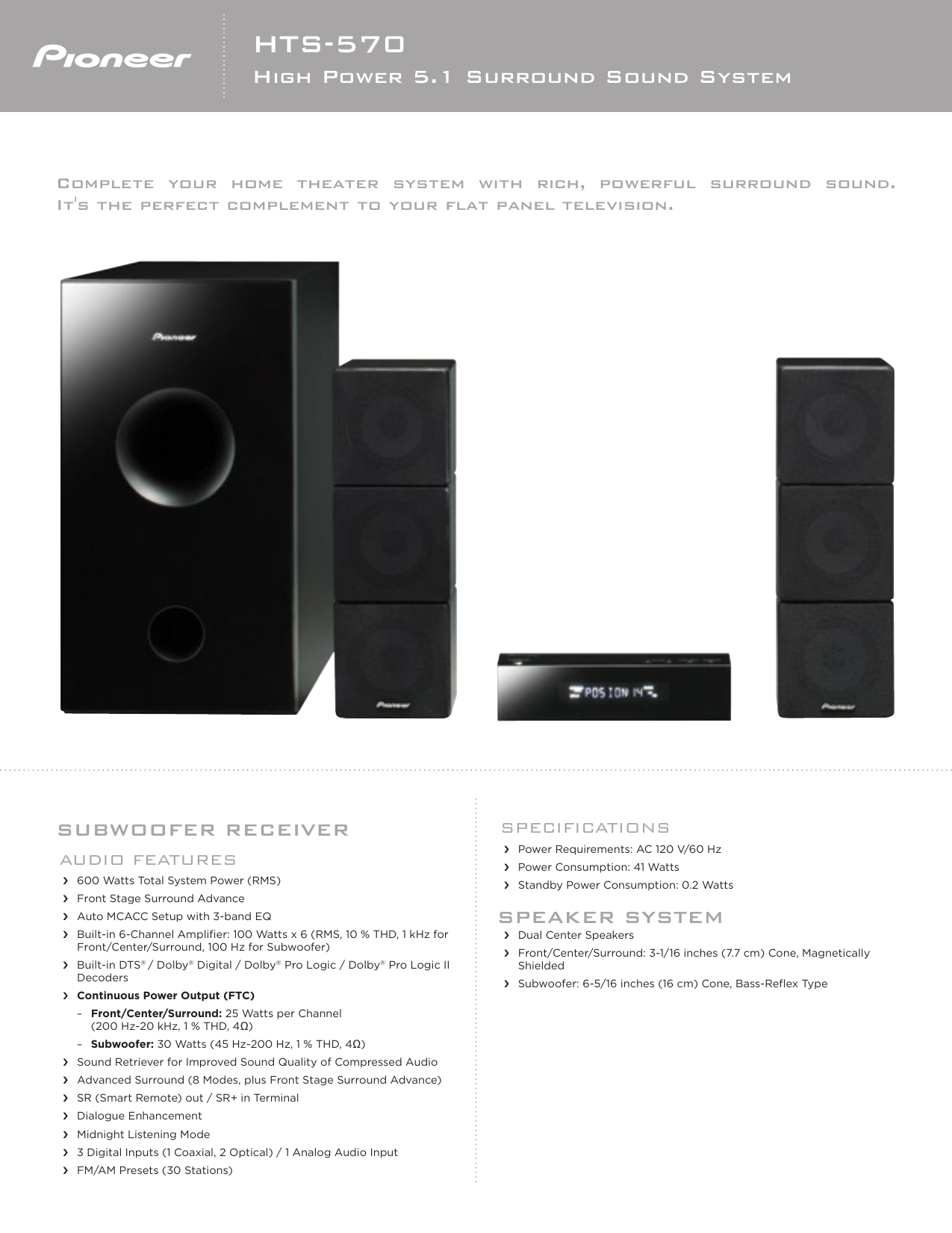 pioneer magnetic shielded speaker system