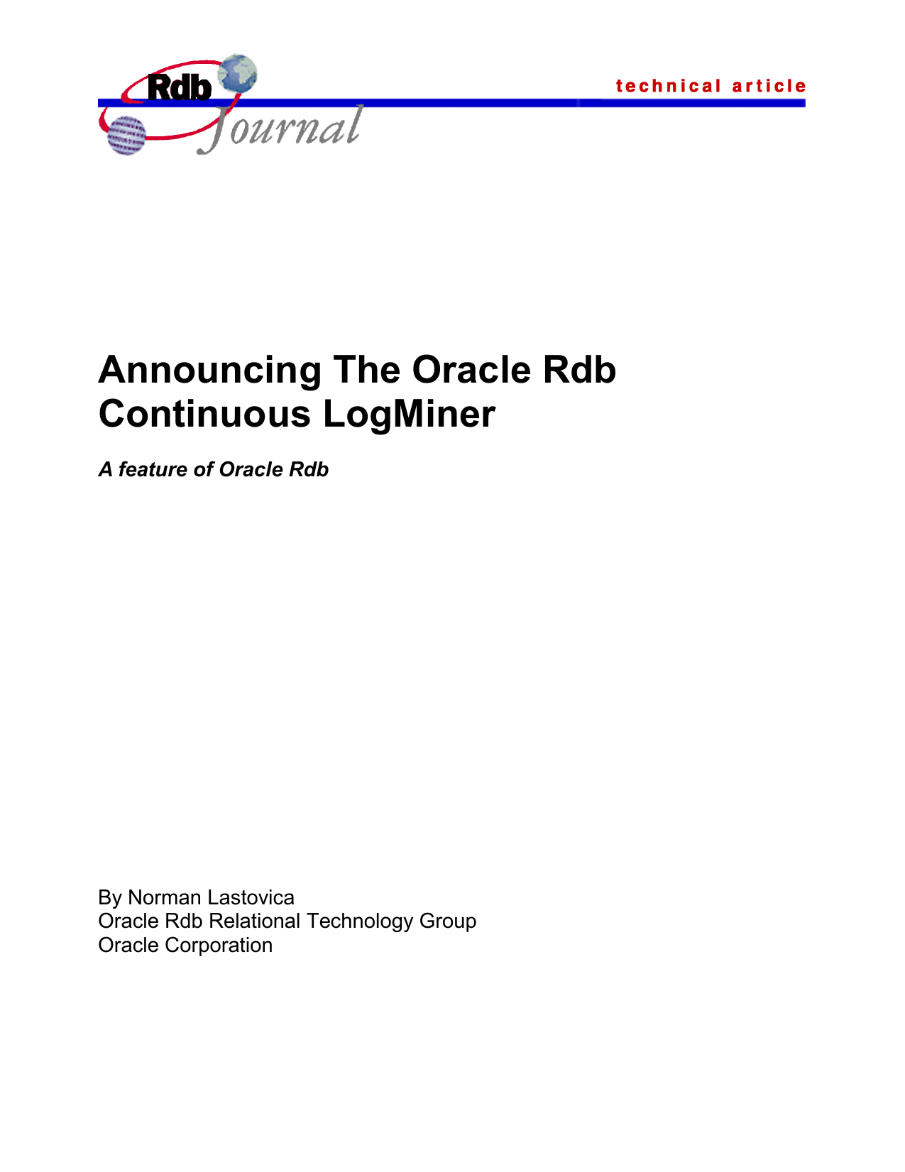 Announcing The Oracle Rdb Continuous Logminer Manualzz
