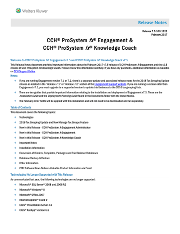 CCH ProSystem fx Engagement 7.5 Release Bulletin | Manualzz