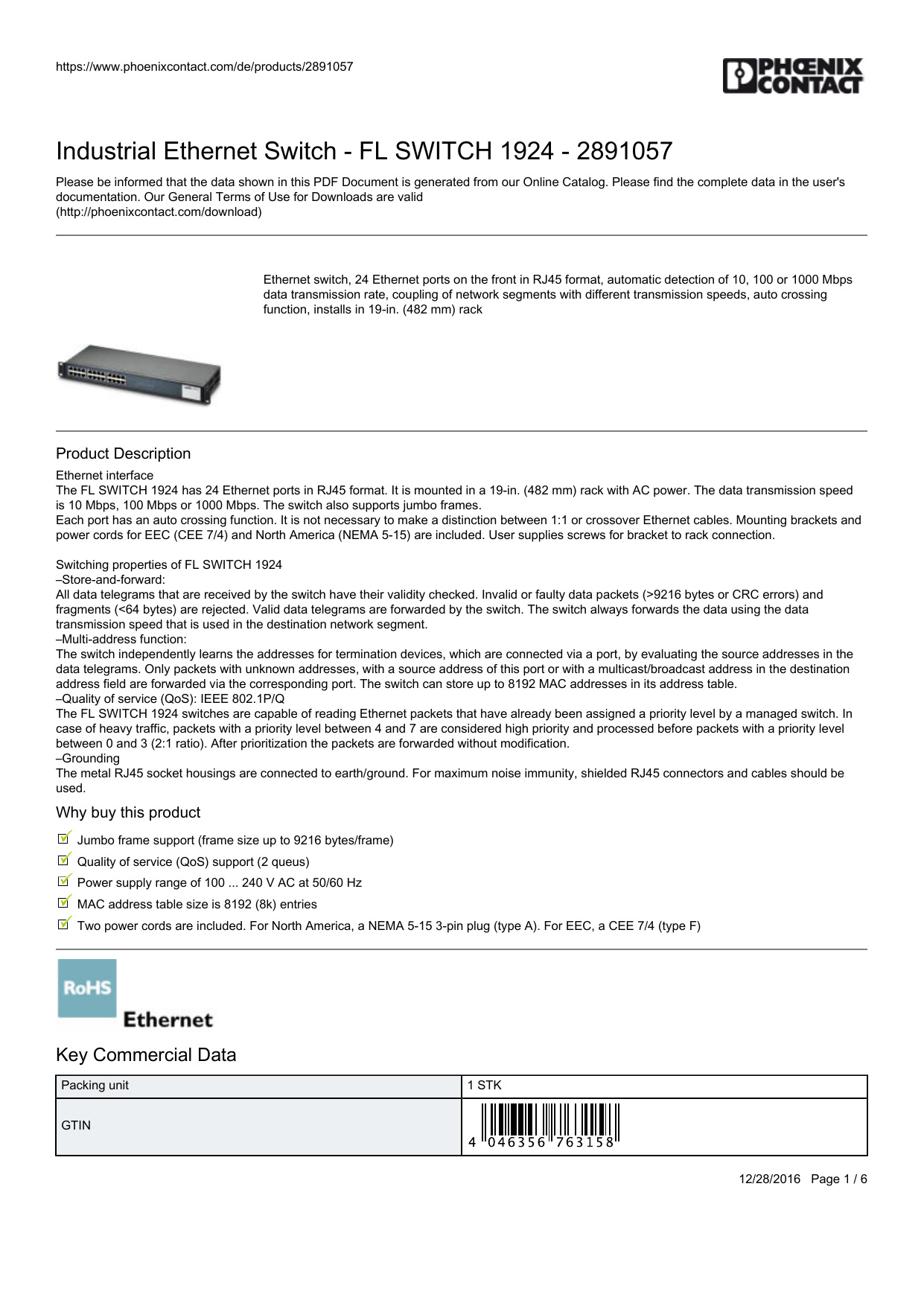 Industrial Switch FL SWITCH 1001T4POE