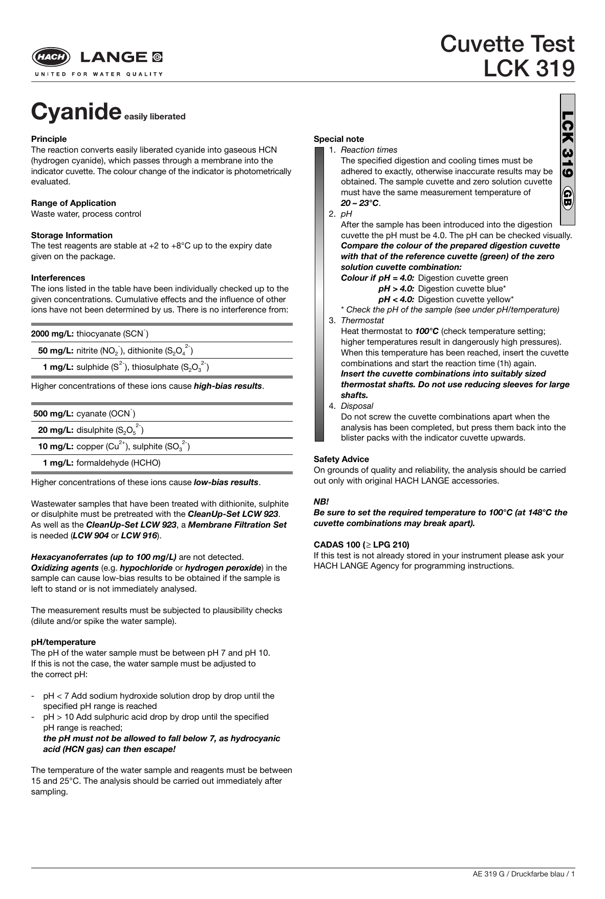 Cuvette Test Lck 319 Manualzz