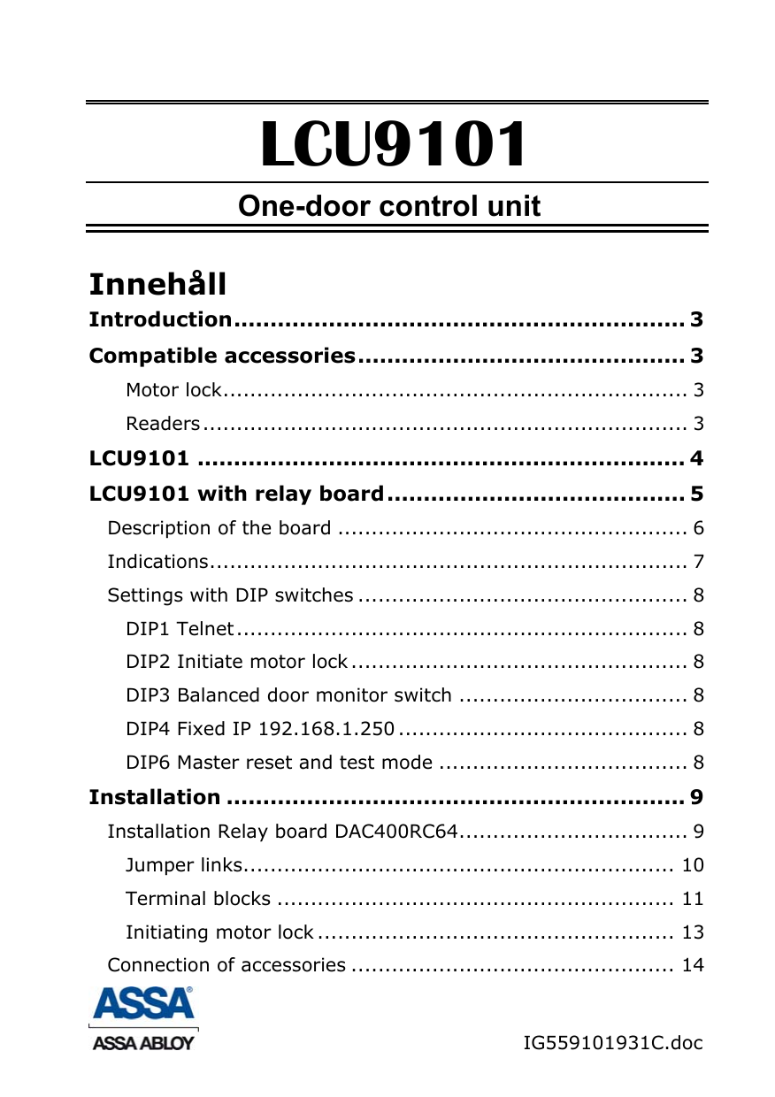 Assa Abloy LCU9101 Manual | Manualzz