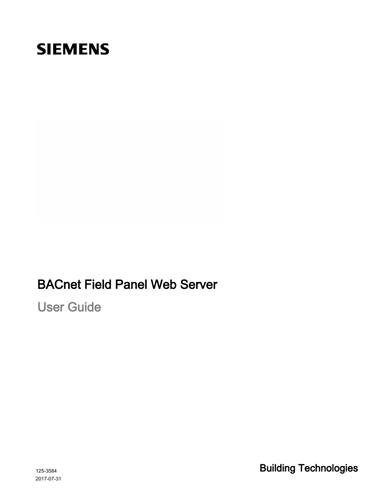 BACnet Field Panel Web Server User Guide, 125-3584 | Manualzz