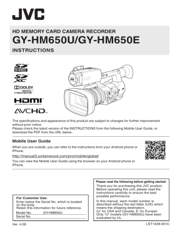 JVC GY-HM650U Owner Manual | Manualzz