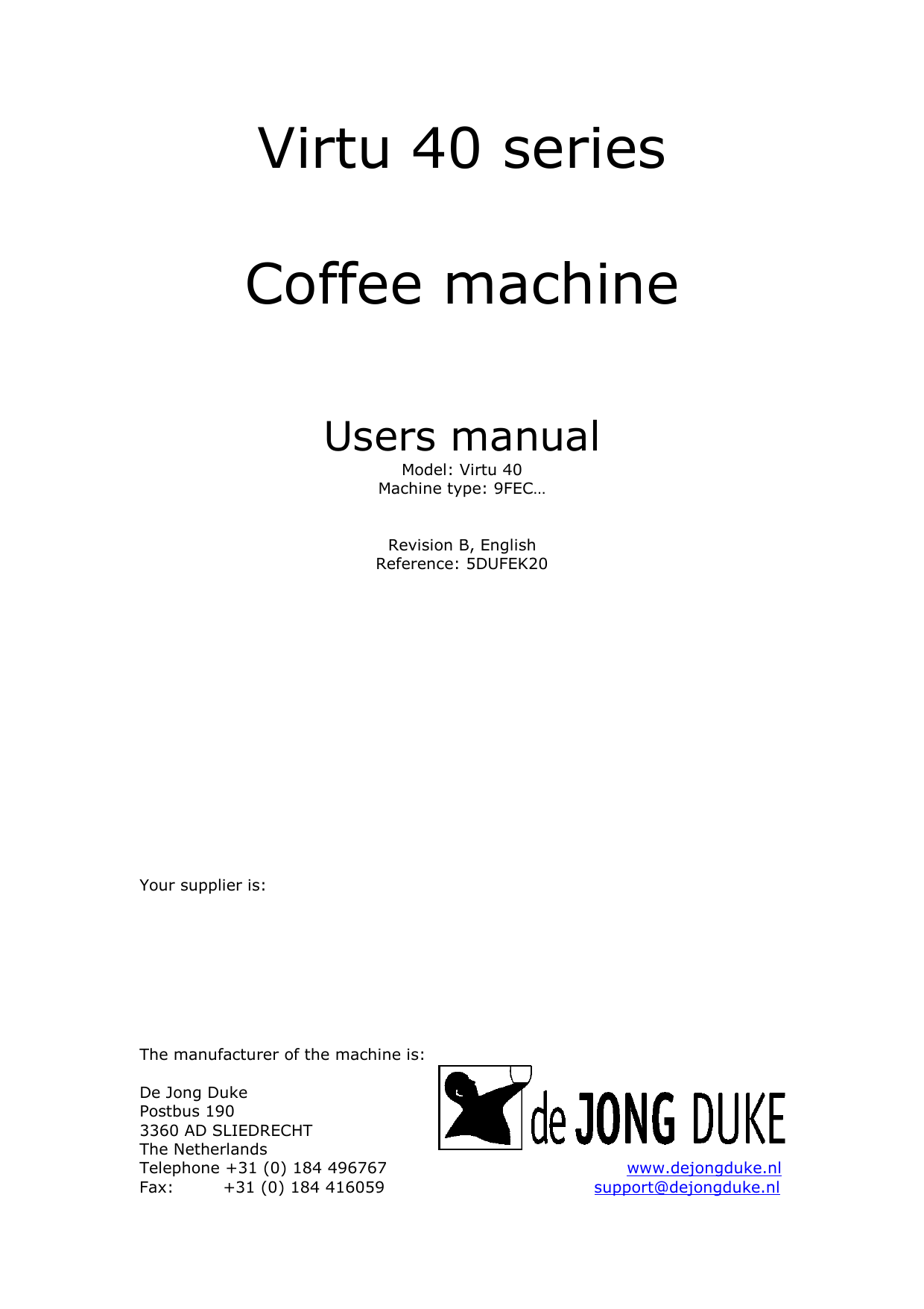 Virtu 40 series Coffee machine Manualzz