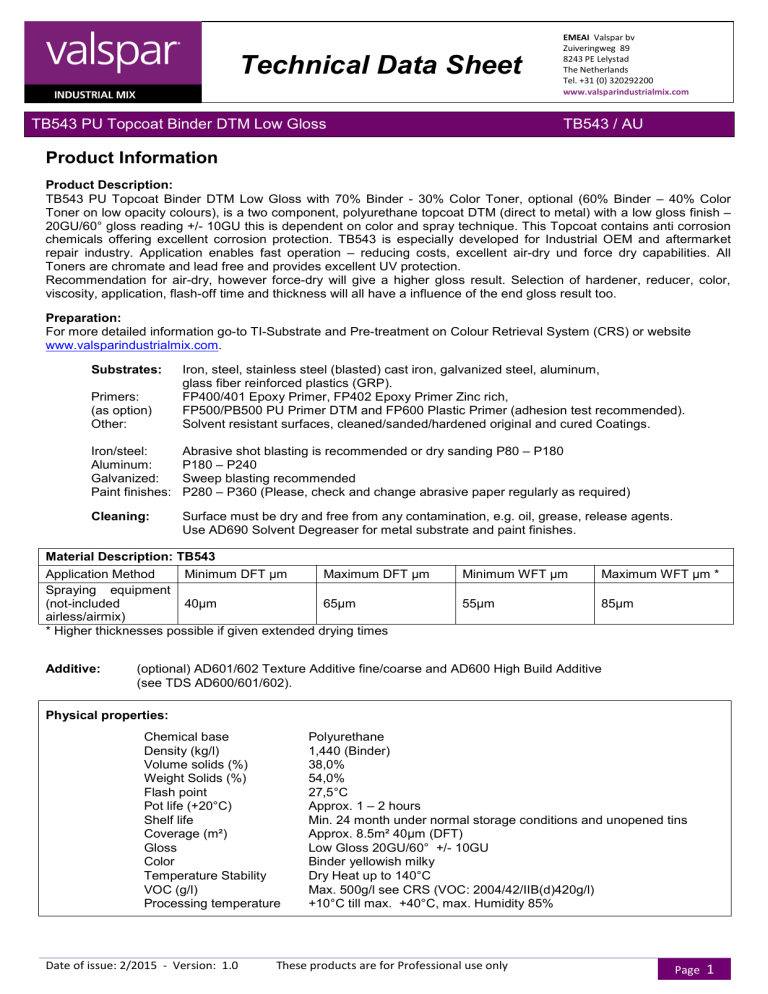 Technical Data Sheet - Valspar Industrial Mix | Manualzz