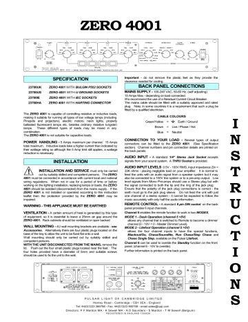 Pulsar ZERO 4001 Instructions | Manualzz
