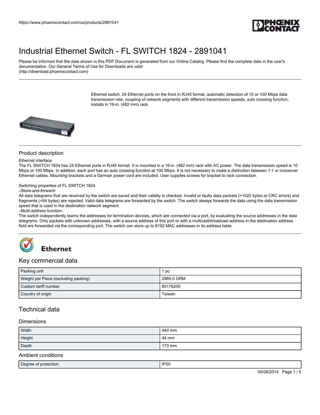 Industrial Switch FL SWITCH 1001T4POE