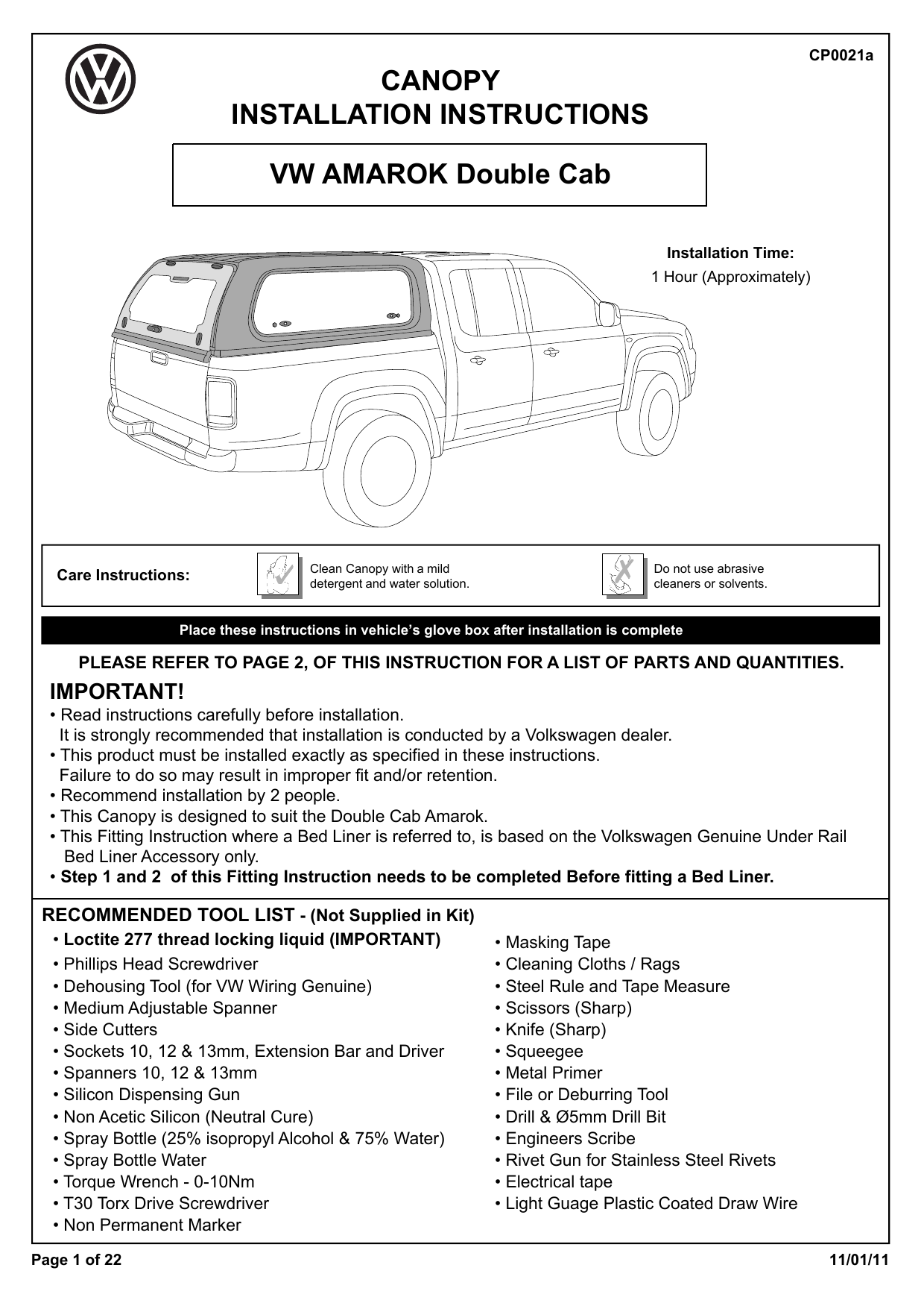 Vw Amarok Double Cab Canopy Installation Manualzz