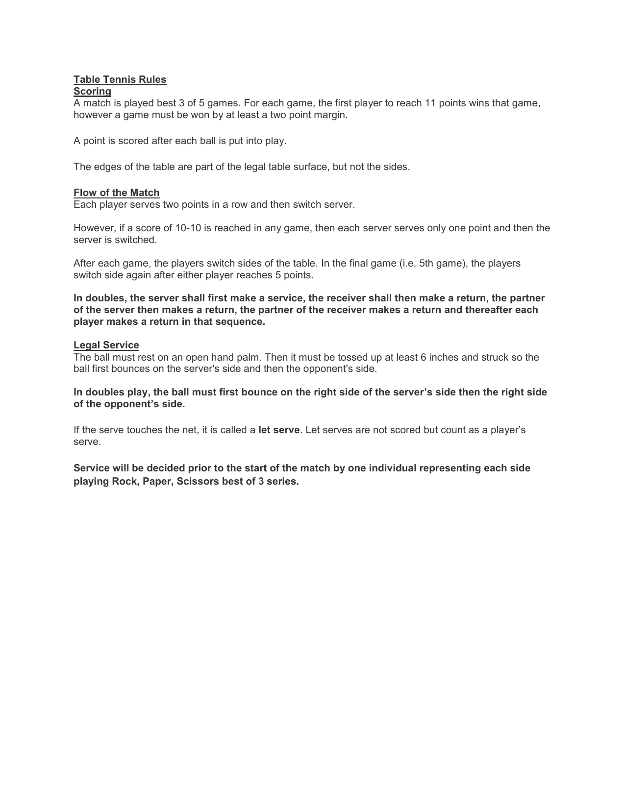 Table Tennis Rules Doubles Match Elcho Table