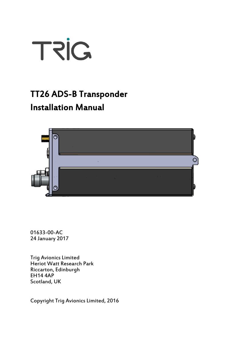 TT26 ADS-B Transponder Installation Manual | Manualzz