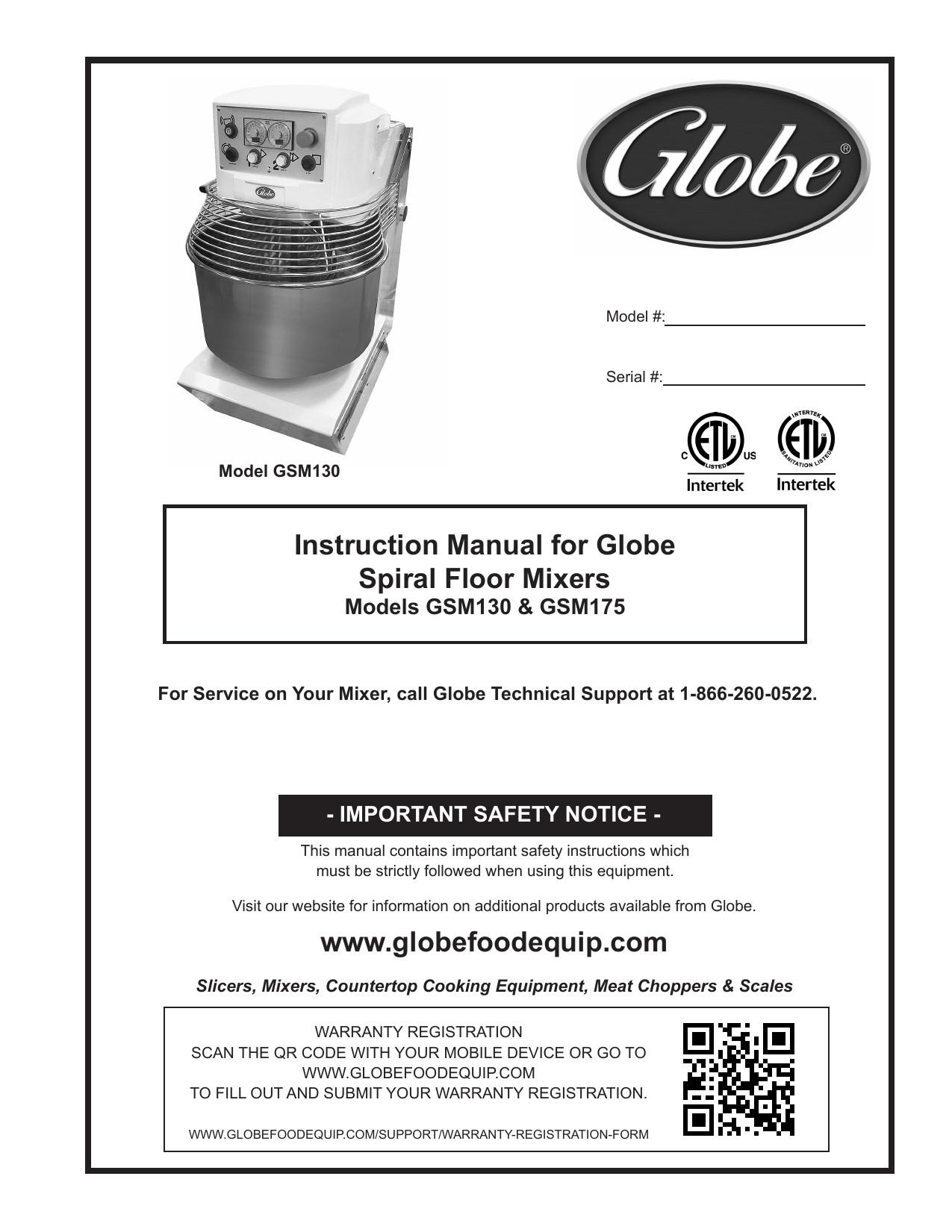 Globe GSM175 Mixer Owner’s Manual Manualzz