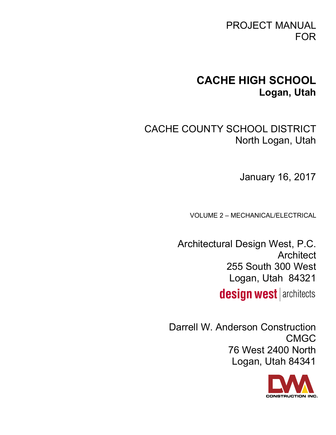 Cache High School Dwa Construction Inc Manualzz