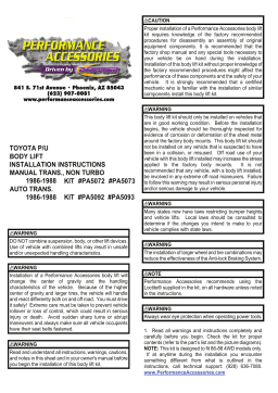 Body Lift Kit PA5072, PA5073, PA5092 Installation Instructions