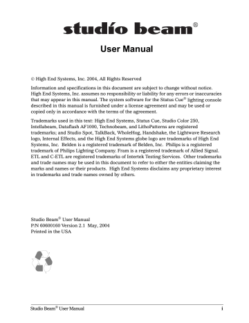 High End Systems Studio Beam User manual | Manualzz