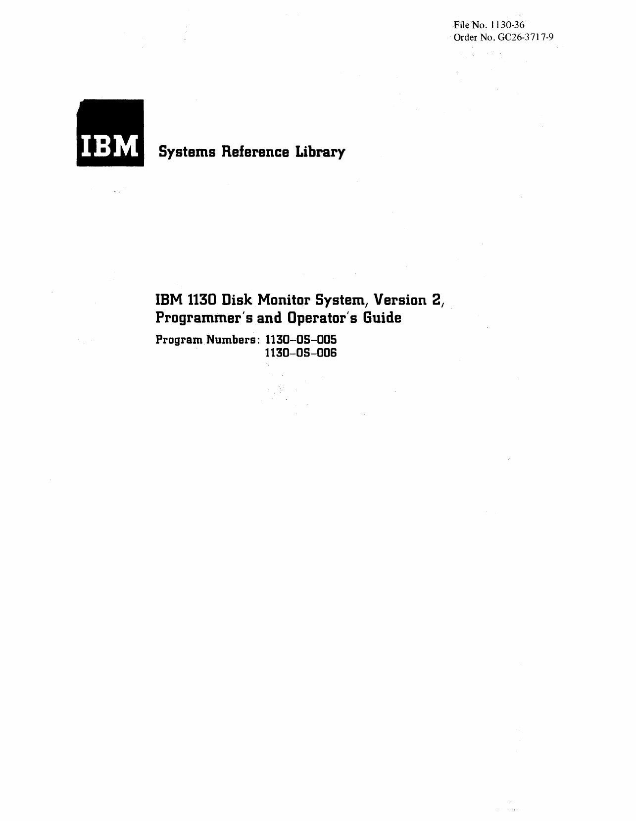 Systems Reference Library Ibm 1130 Disk Monitor System - 