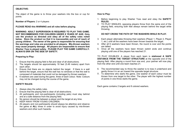 Washers Game Rules 3 Hole