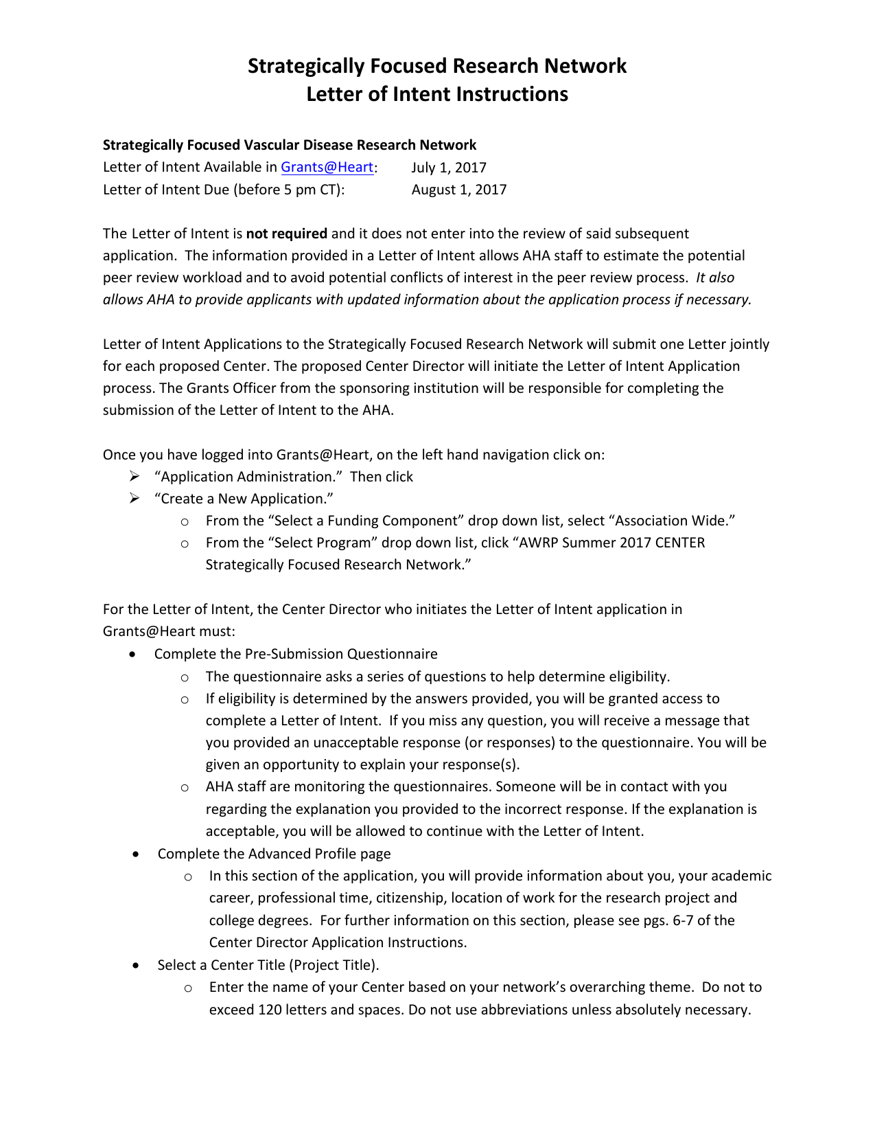 strategically focused research network letter of intent a letter of intent