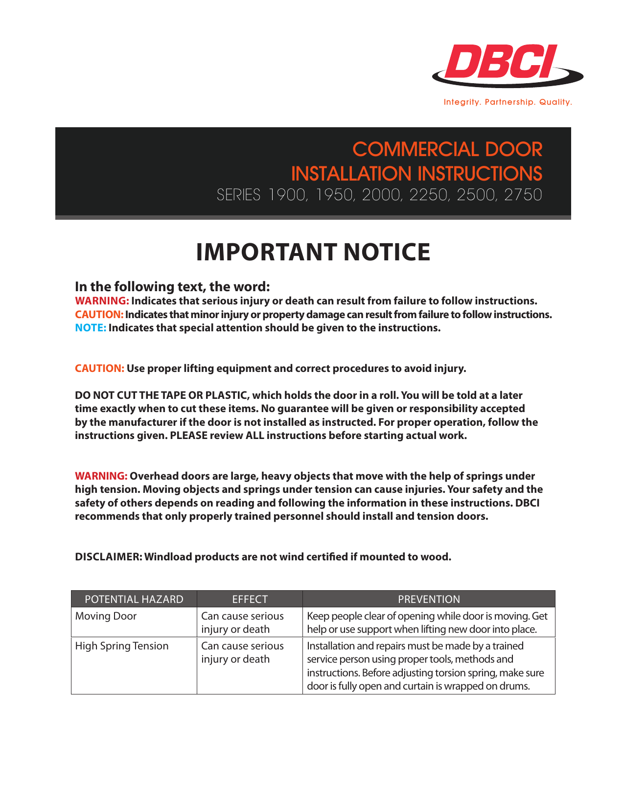 Commercial Doors Installation Instructions Manualzz