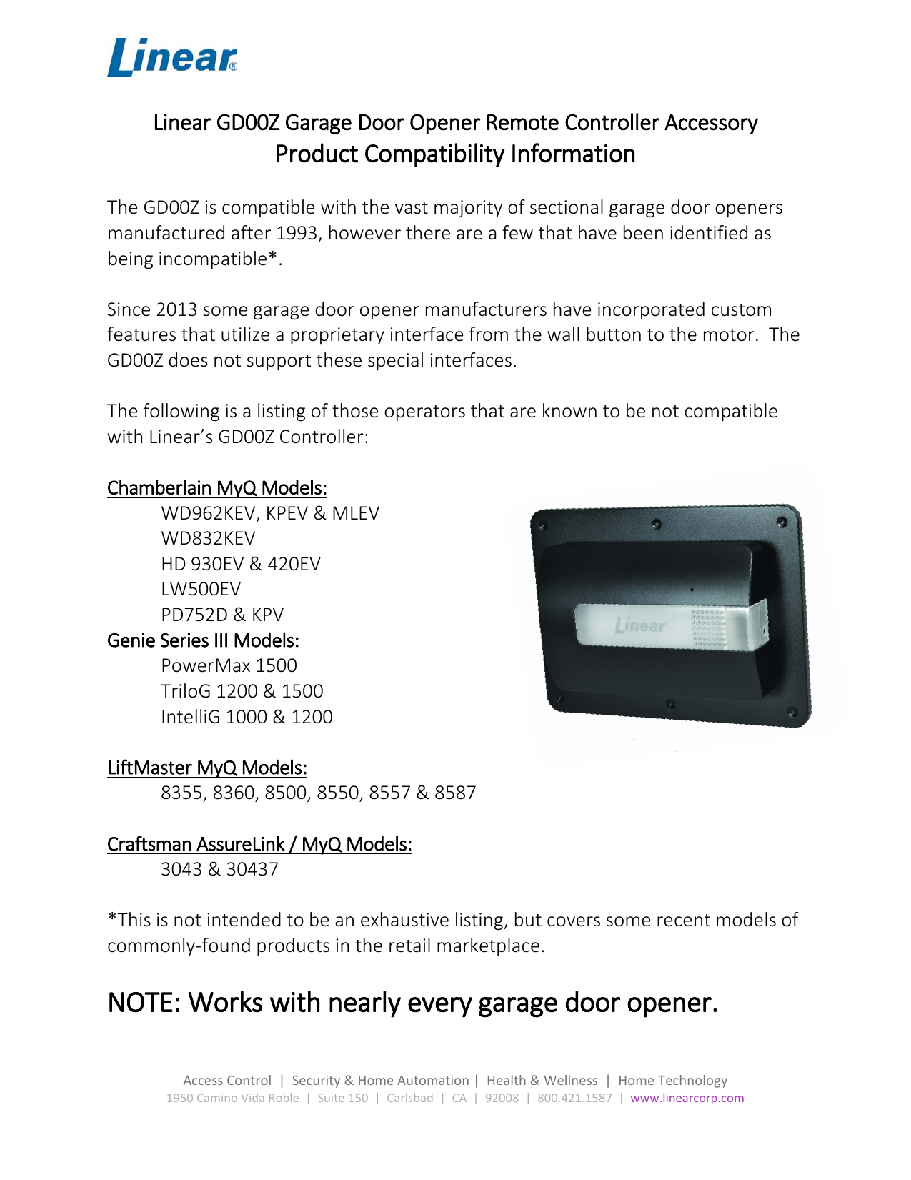 Note Works With Nearly Every Garage Door Opener Manualzz Com