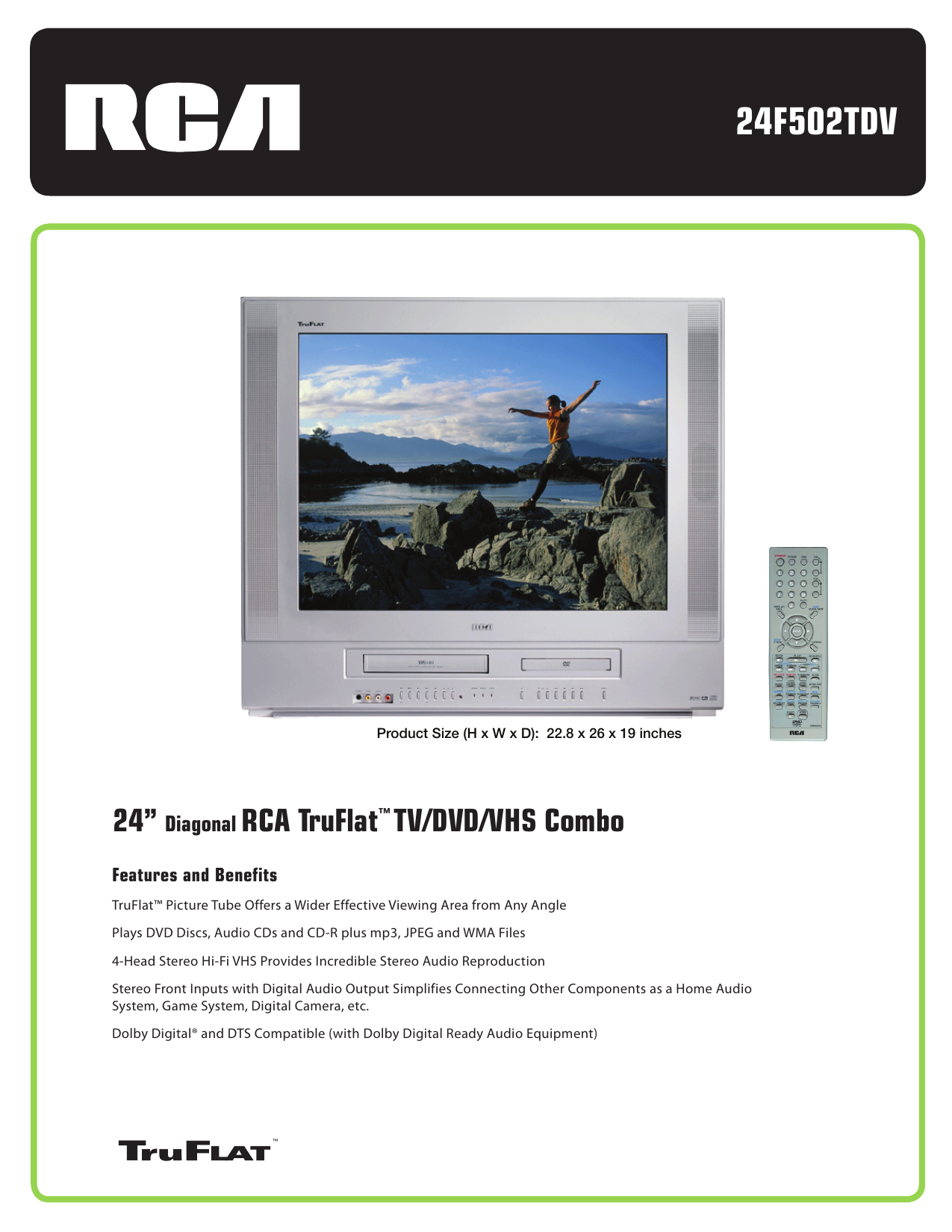 24f502tdv 24 Diagonal Rca Truflat Tv Dvd Vhs Combo Manualzz