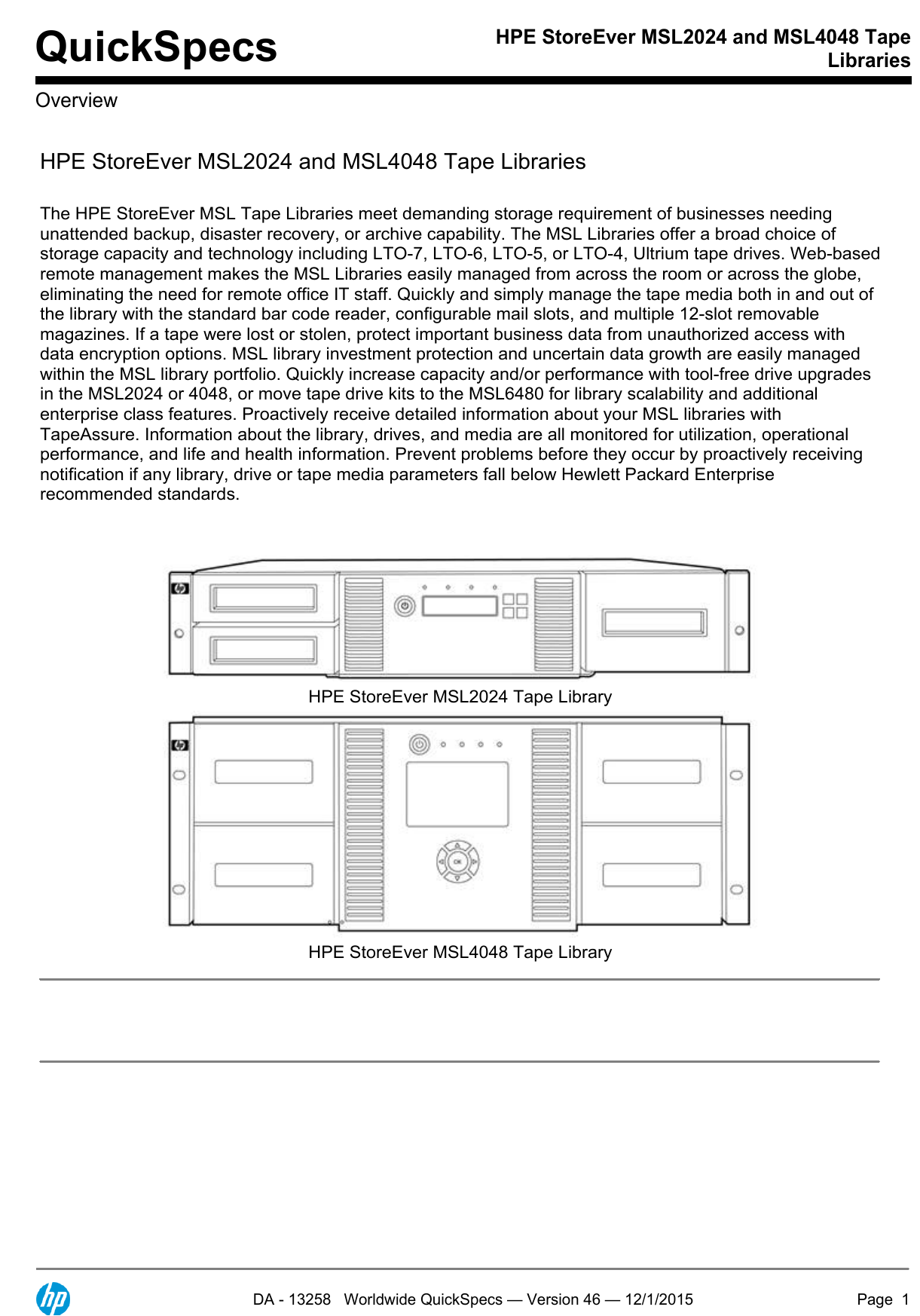 HPE StoreEver MSL2024 and MSL4048 Tape Libraries Manualzz