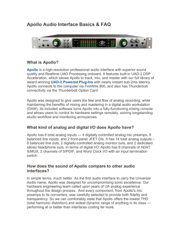 minimum requirments mixing uad plugins apollo